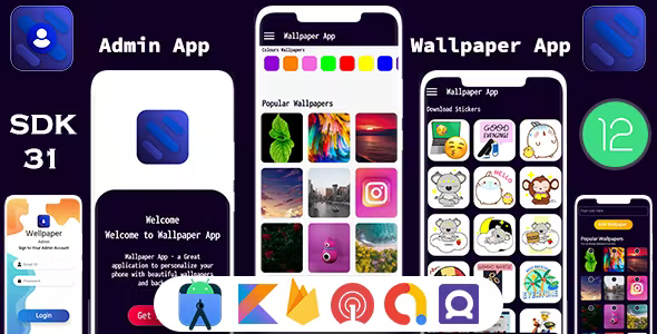Android Wallpaper App Stickers ,Color With Admob Ads Facebook bidding, Onesignal Push Notification