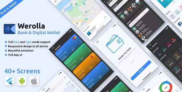 Online Banking & Digital Wallet Android App Template + iOS App Template - Flutter - Werolla