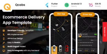 Taxi App - Cab Booking Android + iOS App Template - 2 Apps Rider + Driver - Flutter 2 - Qcabs
