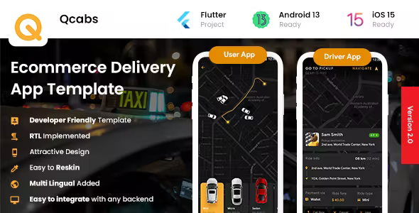 Taxi App - Cab Booking Android + iOS App Template - 2 Apps Rider + Driver - Flutter 2 - Qcabs