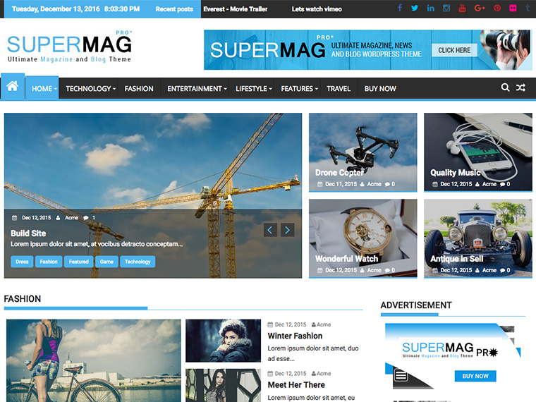 SuperMagPro - Premium, Ultimate Magazine, News and Blog WordPress Themes