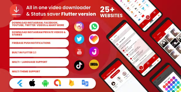 All Video Downloader & Story Saver Flutter Supports Whatsapp, Tiktok, Twitter, Vimeo, Likee