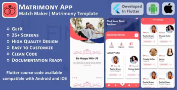 Matrimony App - Match Maker, Search Partner - Flutter Mobile UI Template/Kit (Android, iOS)
