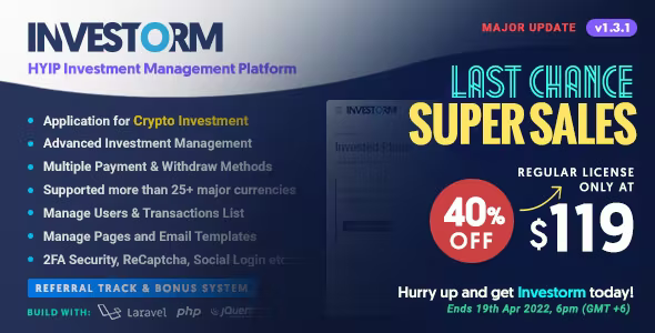 Investorm - Advanced HYIP Investment Management Platform 1.3.1