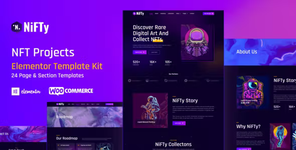 NiFTy - NFT Project & Portfolio WordPress Elementor Template Kit