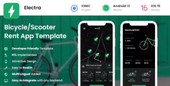 2 App Template - Electric Bike Rental App - Scooter on Rent App - Bike Rental App - Electra