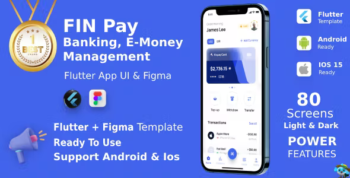 FinPay App ANDROID + IOS + FIGMA - UI Kit - Flutter - Banking, E-Money Management