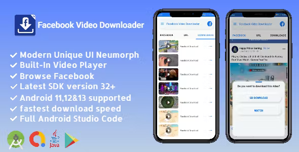 Facebook Video Downloader Neumorph - With Admob Ads