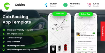 4 App Template - Taxi App - Cab Booking App - Rider App - Driver App - Cabira