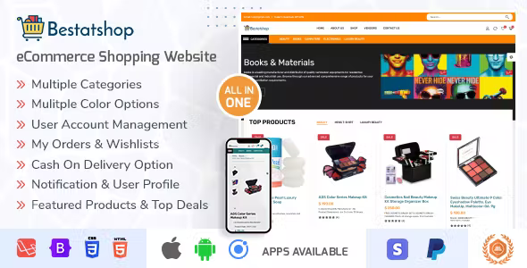 Bestatshop - eCommerce Shopping Website + Admin Panel (Ionic Android & IOS apps)