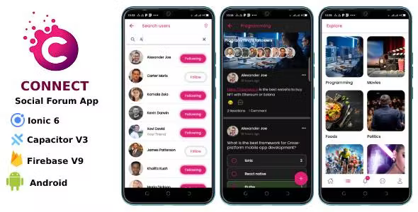 Connect - Ionic 6 Social Forum Capacitor, Firebase V9, Android, iOS