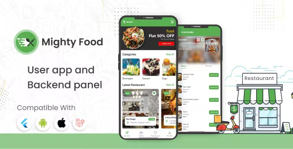 MightyFood - Flutter Online Food Ordering System with Laravel backend, Admin/Restaurant Panel & User