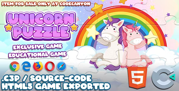 Unicorn Puzzle HTML5 Game - With Construct 3 File