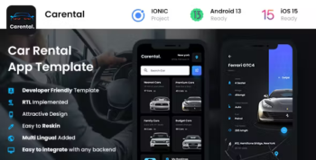 2 App Template - Car Rental Booking App UI Kit - Self driving Car App UI Kit - Car Rent App Carrental