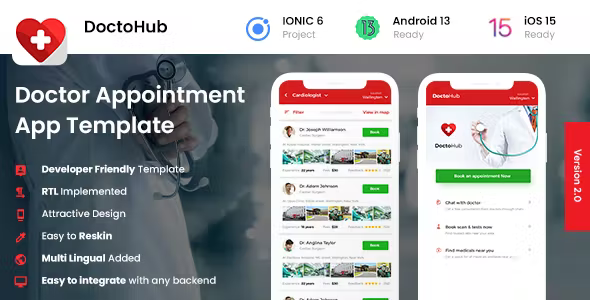 2 App Template - Nearby Doctor Appointment Booking App - Medical finder App - DoctoHub