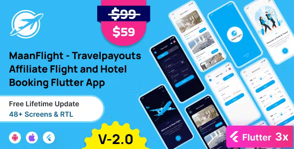 MaanFlight - Complete Flight & Hotel Booking Flutter App with Travel payouts Affiliate Integration