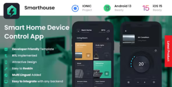 Smart Home App UI KIt - Iot App UI Kit - Home control App UI Kit - Home automation App UI Smarthous