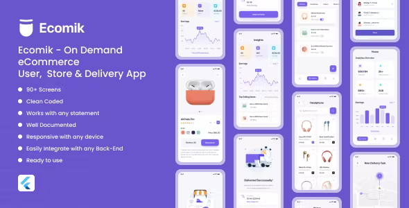 Ecomik – Ecommerce Flutter App Template for User, Store and Delivery