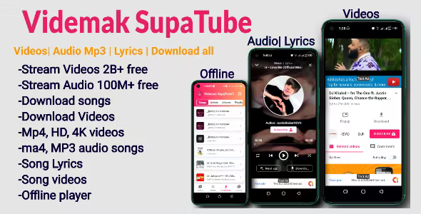Videmak SupaTube - All in one; Videos, Audio, Lyrics, Stream and Download