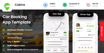 4 App Template - Taxi App - Cab Booking App - Rider App + Driver App - Cabira