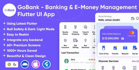 GoBank - Banking & E-Money Management App | FinPay | Finance | Digital Wallet | PayTM | Flutter App