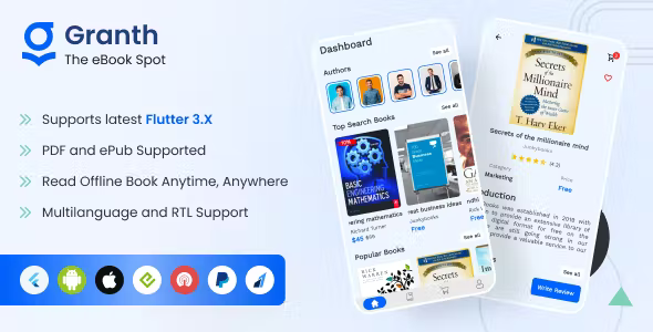 Granth - Full Flutter 3.x EBook App (ePub, PDF) + Laravel Admin Panel