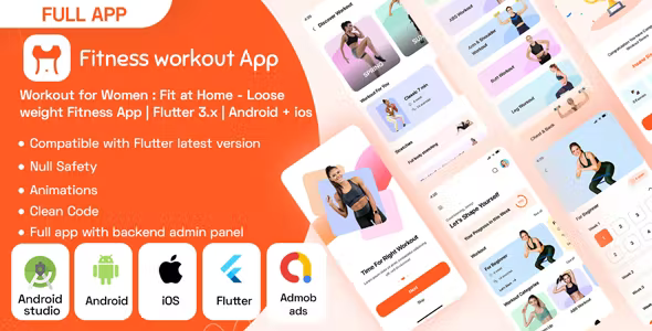Workout for Women: Fit at Home - Loose weight Fitness with admin panel - Flutter 3.x - Android + ios