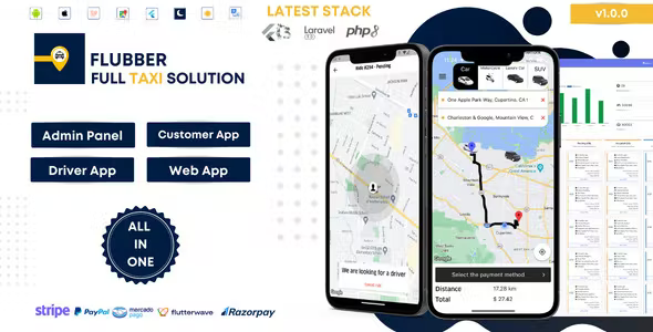 Flubber - Taxi Cab Full Solution with Customer and Driver Flutter App, Web and Admin Laravel Panel