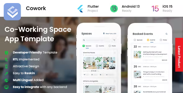 4 App Template - Co Working Space Booking App - Cowork - Office on Rent