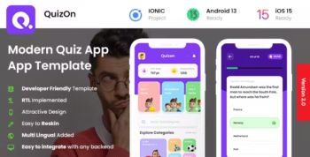2 App Template - Modern Quiz Solo + Multiplayer + 1vs1 App - IONIC QuizOn