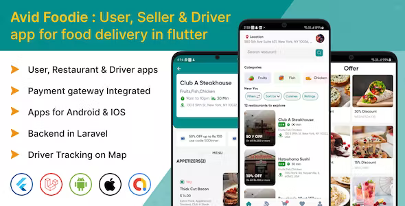 Avid Foodie - User, seller & driver app for food delivery in flutter