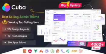Cuba - Tailwind, Bootstrap, React, Angular, Vue, Nuxt, Next Js, Net, Laravel Admin Dashboard Template