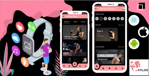 FitLife - Fitness & Exercise App React Native iOS/Android App Template