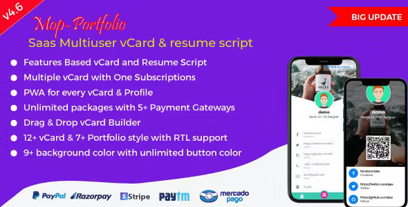 Mop - SaaS vCard / Portfolio / Resume / Digital Business card