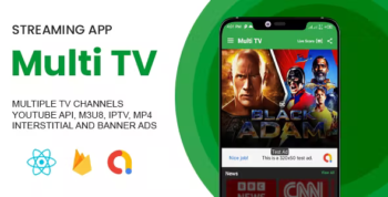 Multi TV Live Streaming App with IPTV, m3u8 & Youtube Player (admob & facebook ads)