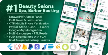Beauty Salons, Spa, Massage, Barber Booking, Business Listing Multi-Vendor App with Admin Panel
