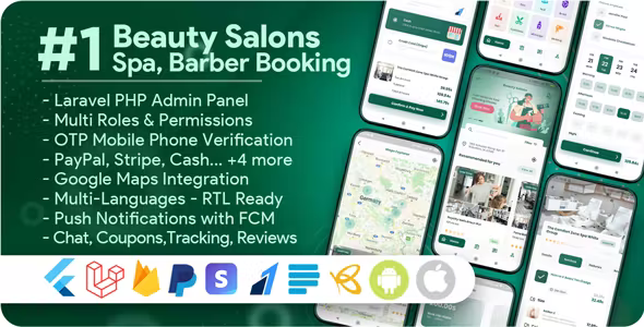 Beauty Salons, Spa, Massage, Barber Booking, Business Listing Multi-Vendor App with Admin Panel