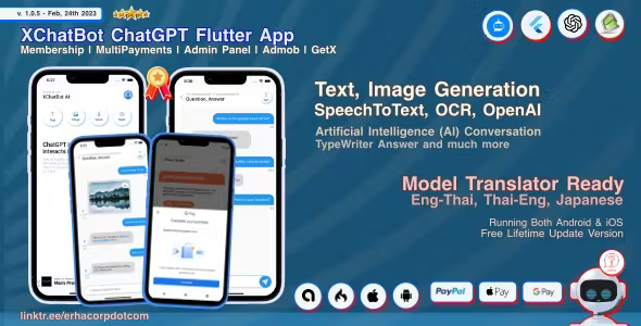 XChatBot ChatGPT GPT-4 OpenAI Full Flutter App | MultiPayments | Admin Panel | Admob | GetX