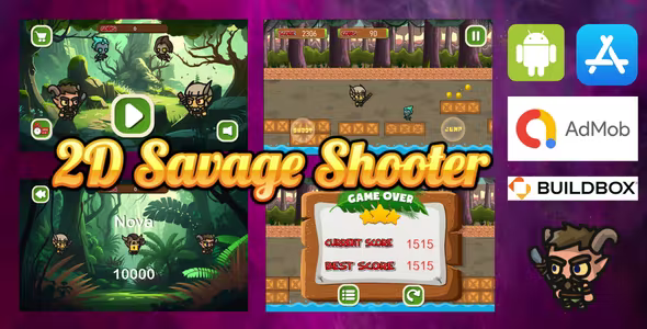 2D Savage Shooter - Android Game - Admob Ads - In app purchases (Buildbox Project)