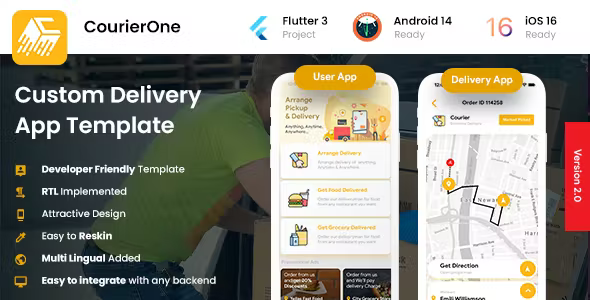 4 App Template | Courier App | Peer to peer Courier delivery app Food Grocery logistics App Courierone