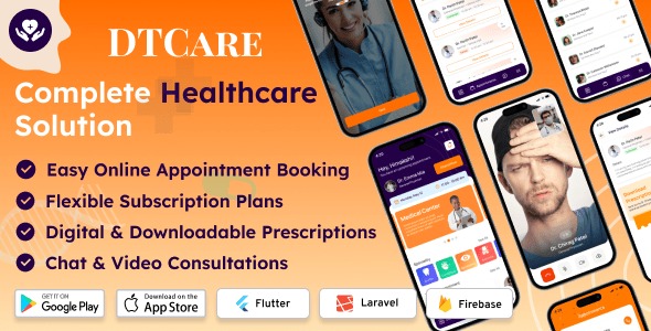 DTCare – Patient Appointment Booking App in Flutter with Admin Panel | Telemedicine, Family Profiles