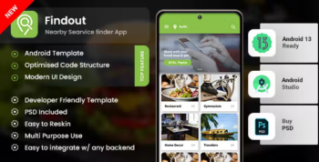 Place Finder, Restaurant & Service Finder, NearBy Android App Template (XML Code in Android Studio)