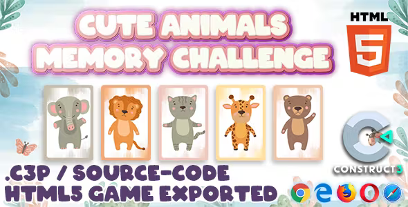 Cute Animals Memory Challenge - Construct 3 / HTML5 Game