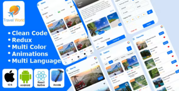 Travel World -Tour & Travel | Travel Planner | Holiday Booking React Native iOS/Android App Template