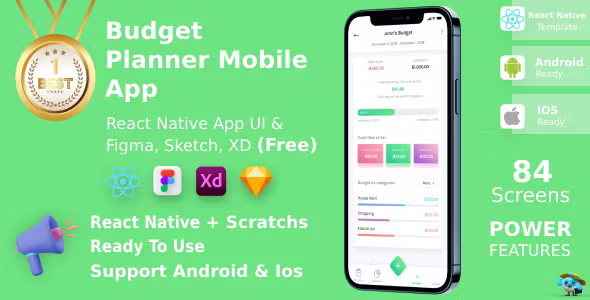 Budget Planner Mobile App | React Native | Figma + XD + Sketch FREE