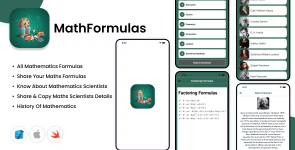 MathFormulas - iOS App - Mathematics Formulas - Maths Scientists - History Of Mathematics - Maths