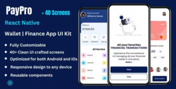 PayPro - Banking | Money Transfer App UI Kit Template | Digital Wallet | React Native App