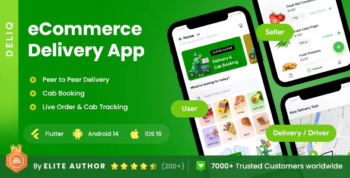6 App Template | eCommerce | Cab Booking | Peer 2 Peer Delivery | Products & Services Delivery | DeliQ