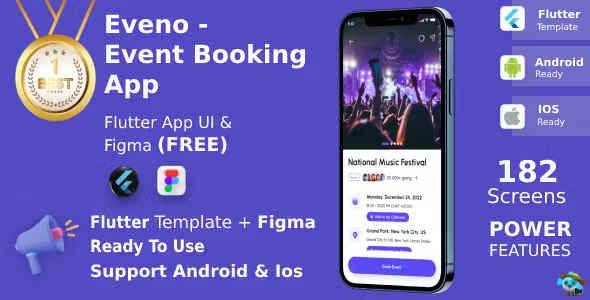 All Event Booking App | UI Kit | Flutter | Figma FREE | Eveno