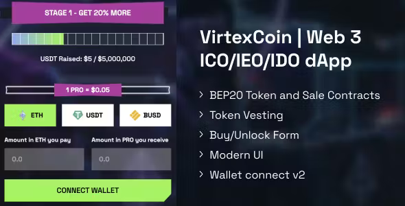 VirtexCoin | Web 3 ICO/IEO/IDO dApp - Crypto Fund Raiser